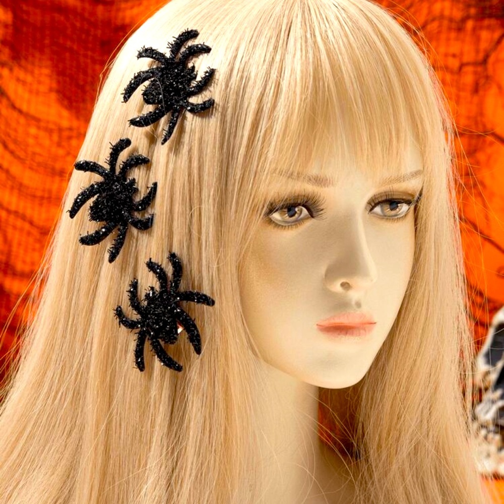 🕷️😬🕷️ SCARY❗️ 3 PIECES UNIQUE BLACK SPOOKY SPIDER HAIR CLIPS❗️ SO CUTE❗️